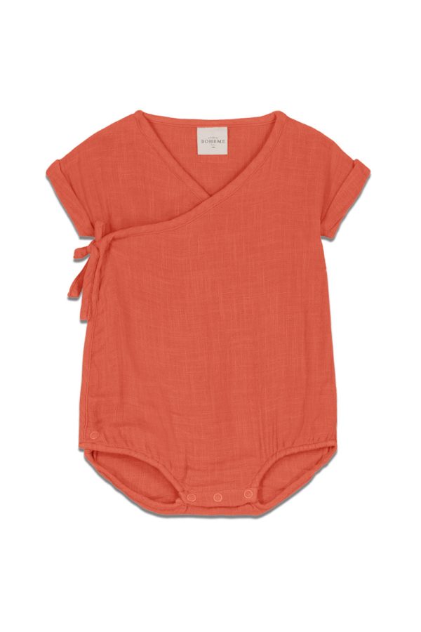 Barboteuse en coton bio orange