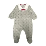 Vêtement bébé body grenouillère bébé velours gris col blanc nœud rouge